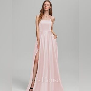 A-line Square Floor-Length Satin Bridesmaid Dress size 12